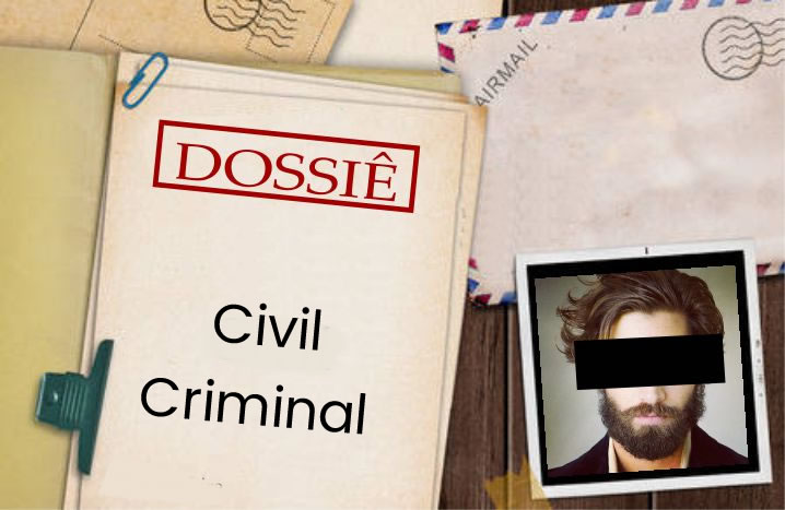 dossie civil e criminal - imagem com uma pasta de dossiê com dados criminais e civis de um homem